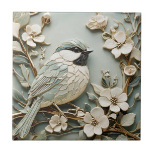 Jugendstil-Imitat-Relief Lido Chickadee Bird Minze Fliese