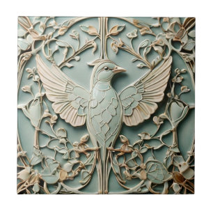 Jugendstil-Imitat-Relief Right Bird Pastel Minze Fliese