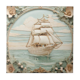 Jugendstil-Imitate Relief Antique Segelschiff Fliese