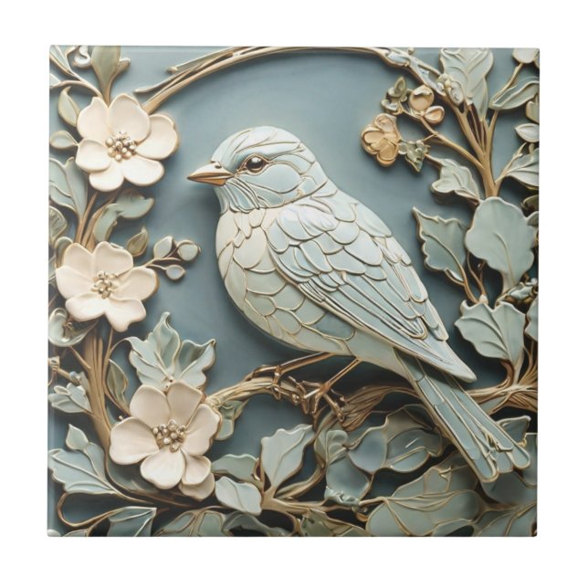 Jugendstil-Imitate-Relief Bluebird Bird Links gege Fliese (Vorderseite)