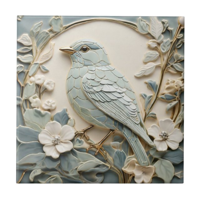 Jugendstil-Imitate-Relief Bluebird Bird Links Minz Fliese (Vorderseite)