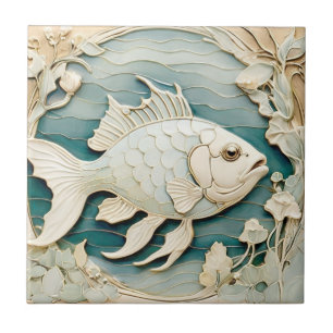 Jugendstil-Imitate Relief Fish Sea Nautic Rechts Fliese