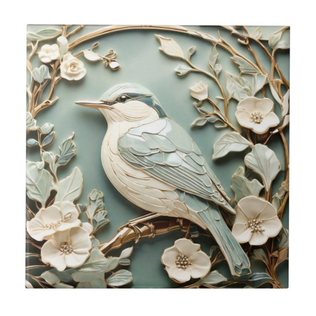 Jugendstil-Imitate-Relief Nuthatch Bird Links gege Fliese (Vorderseite)
