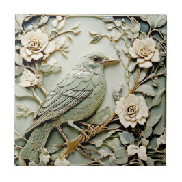 Jugendstil-Imitate-Relief Right Blackbird Minze Fliese