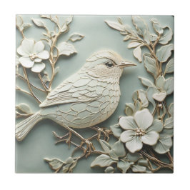 Jugendstil-Imitate-Relief Right Wren Bird Minze Fliese