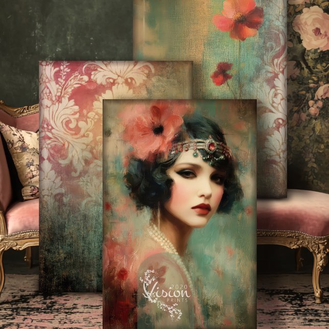 Jugendstil-Impressionen mit starker Gewichtsabnahm Geschenkpapier Set (Nouveau Impressions, Roaring 20's, Gatsby, patterns & Floral Patina Triptych Heavy Weight Decoupage)