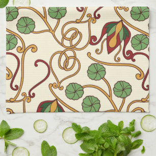 Jugendstil-inspiriertes florales Design Geschirrtuch