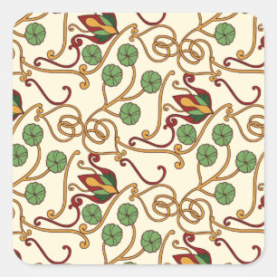 Jugendstil-inspiriertes florales Design Quadratischer Aufkleber