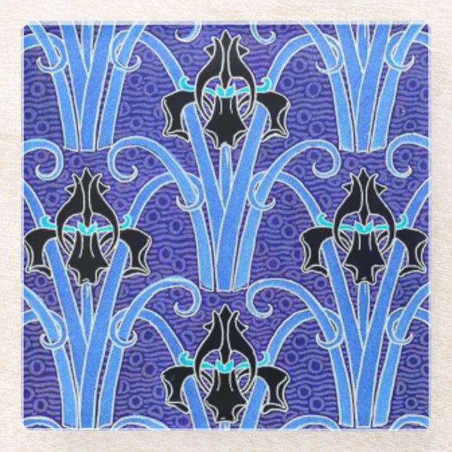 Jugendstil-Iris-Blume elegant Vintag Glasuntersetzer (Vorderseite)
