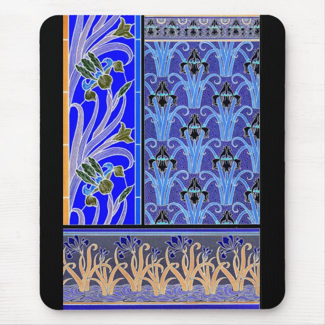 Jugendstil-Iris-Blume elegant Vintag Mousepad (Vorne)