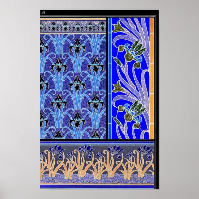 Jugendstil-Iris-Blume elegant Vintag Poster (Vorne)