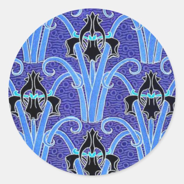 Jugendstil-Iris-Blume elegant Vintag Runder Aufkleber (Vorderseite)