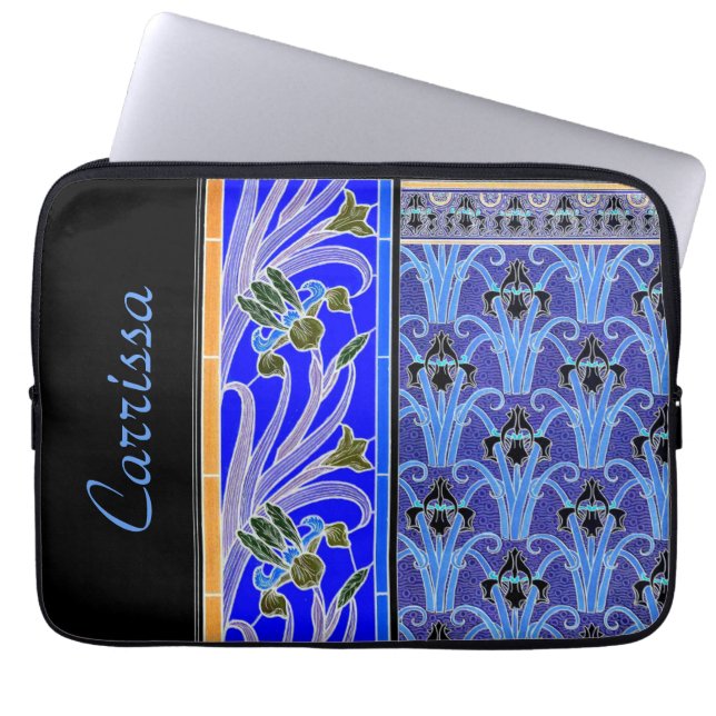 Jugendstil-Iris-Blume elegante verneuil blue blau Laptopschutzhülle (Vorderseite)