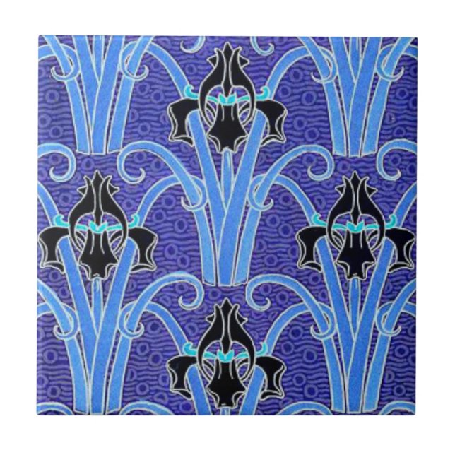 Jugendstil Iris Blume elegante Vintage Blume Fliese (Vorderseite)