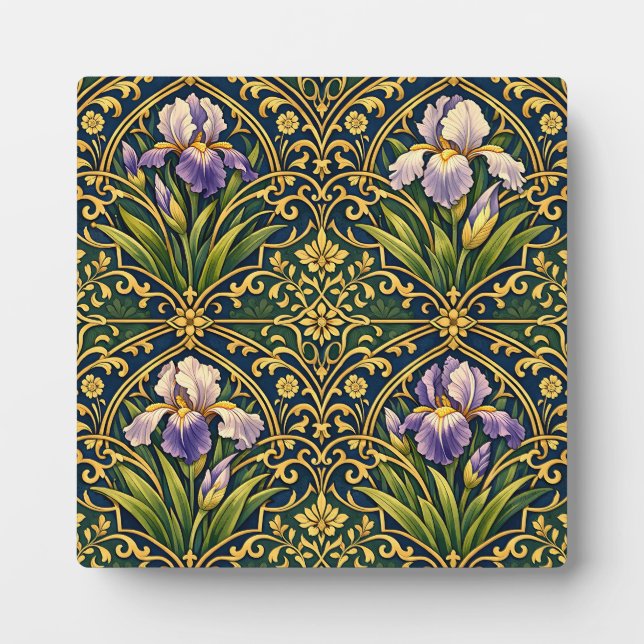 Jugendstil-Iris-Blumendamast Fotoplatte (Vorderseite)