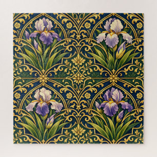 Jugendstil-Iris-Blumendamast Puzzle
