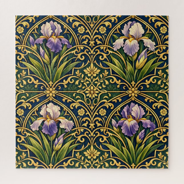 Jugendstil-Iris-Blumendamast Puzzle (Vertikal)