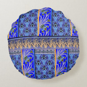 Jugendstil-Iris elegant vintage floral blau gold Rundes Kissen