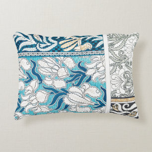 Jugendstil-Iris-Lilien-Blumen-Textilkunst blau Dekokissen