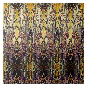 Jugendstil-Iris-Muster Gold Bronze rot elegant Fliese