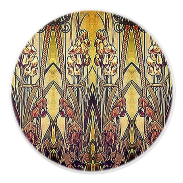 Jugendstil-Iris-Muster Gold Bronze rot elegant Keramikknauf (Vorderseite)