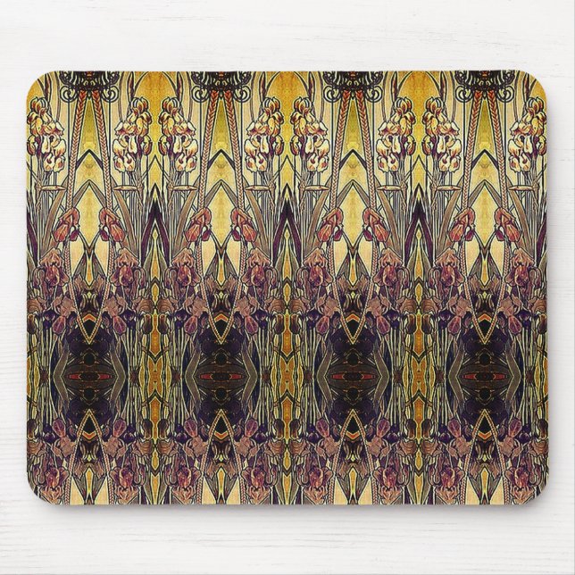 Jugendstil-Iris-Muster Gold Bronze rot elegant Mousepad (Vorne)