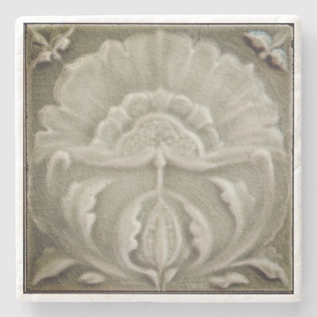 Jugendstil jugendstil Blume Fliesen Design braun Steinuntersetzer (Vorderseite)