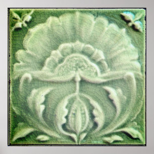 Jugendstil-Jugendstil-Blume Fliesen Design Grün Poster