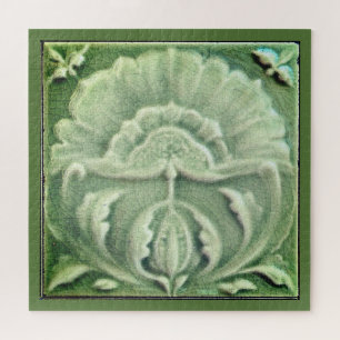 Jugendstil-Jugendstil-Blume Fliesen Design Grün Puzzle