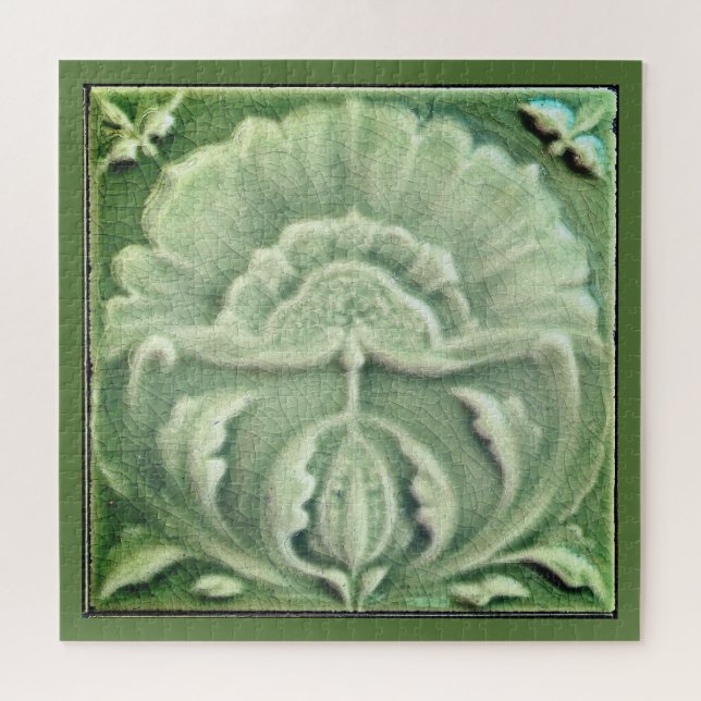 Jugendstil-Jugendstil-Blume Fliesen Design Grün Puzzle (Horizontal)
