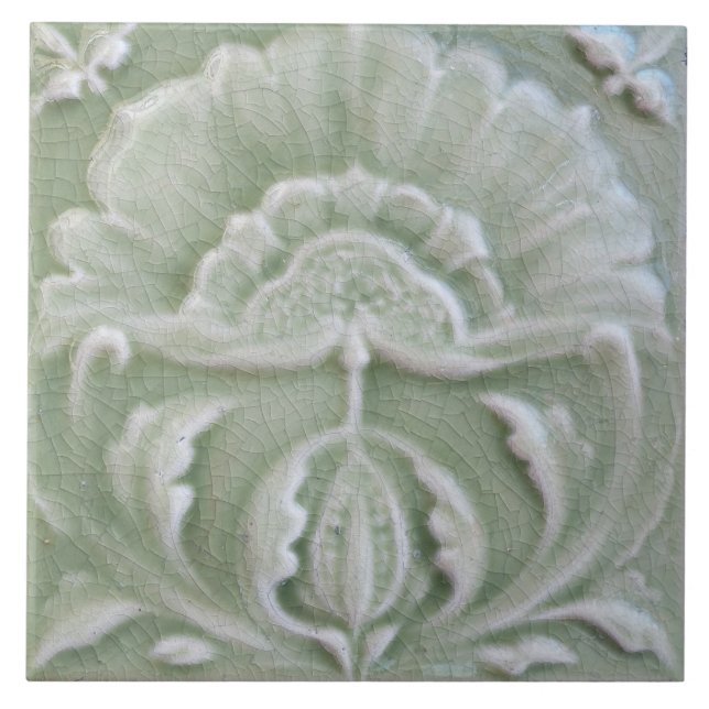 Jugendstil-Jugendstil-Blume Graugrün Fliese (Vorderseite)