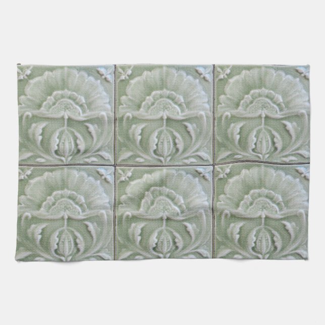Jugendstil-Jugendstil-Blume Graugrün Geschirrtuch (Horizontal)