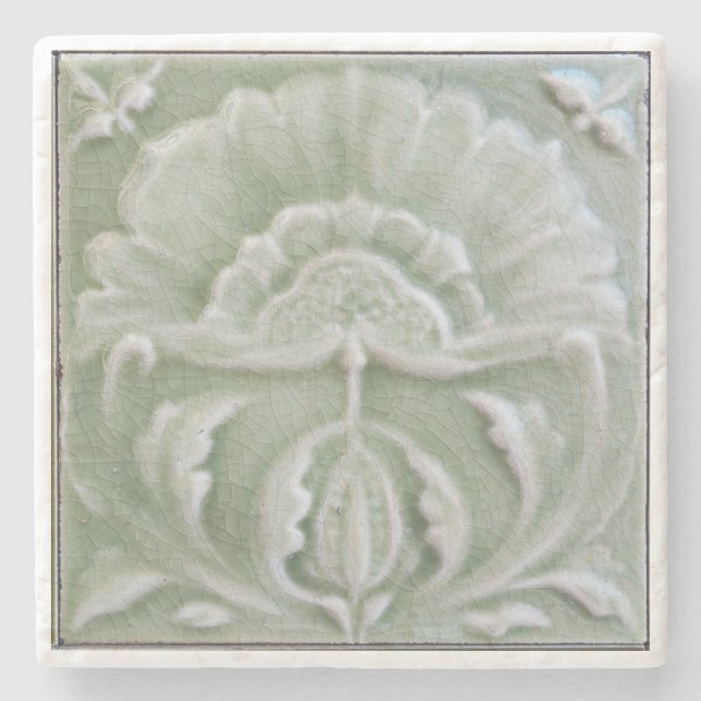Jugendstil-Jugendstil-Blume Graugrün Steinuntersetzer (Vorderseite)