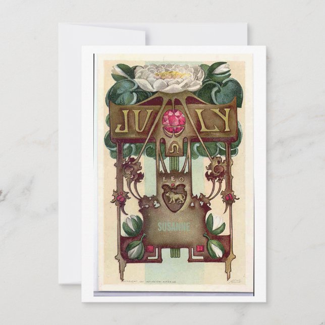 Jugendstil Juli Leo Zodiac Geburtstag Einladung (Vorderseite)