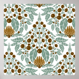 Jugendstil-Kakao & Mint-Vintage Blumenschlacke Poster