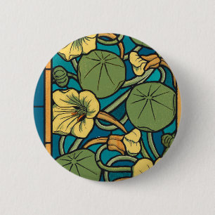 Jugendstil Kapuzinerkresse Blau Gold floral Verneu Button