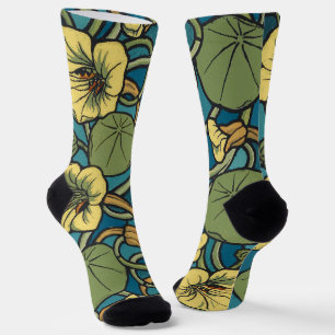Jugendstil Kapuzinerkresse Blau Gold floral Verneu Socken