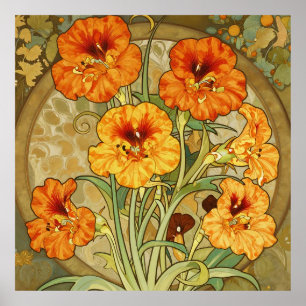Jugendstil-Kapuzinerkresse-Blumenmuster Poster