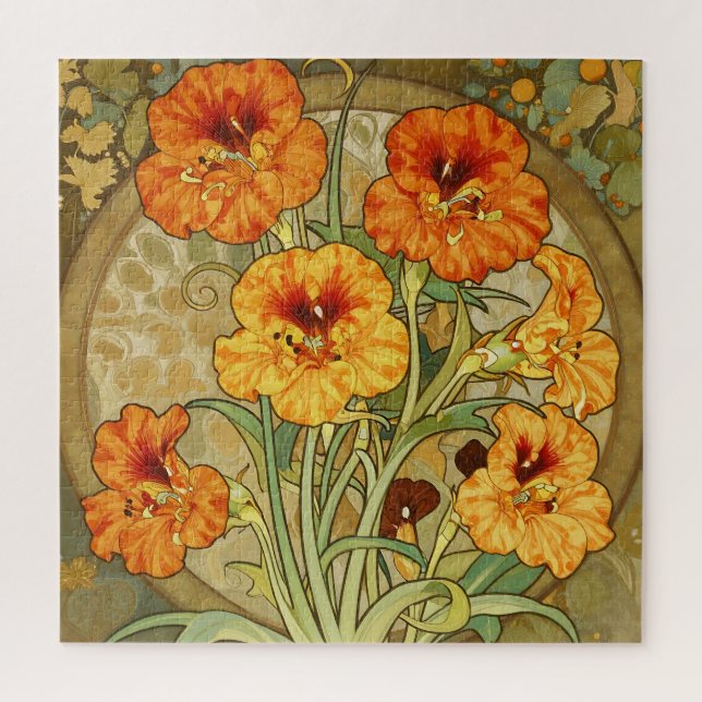 Jugendstil-Kapuzinerkresse-Blumenmuster Puzzle (Vertikal)