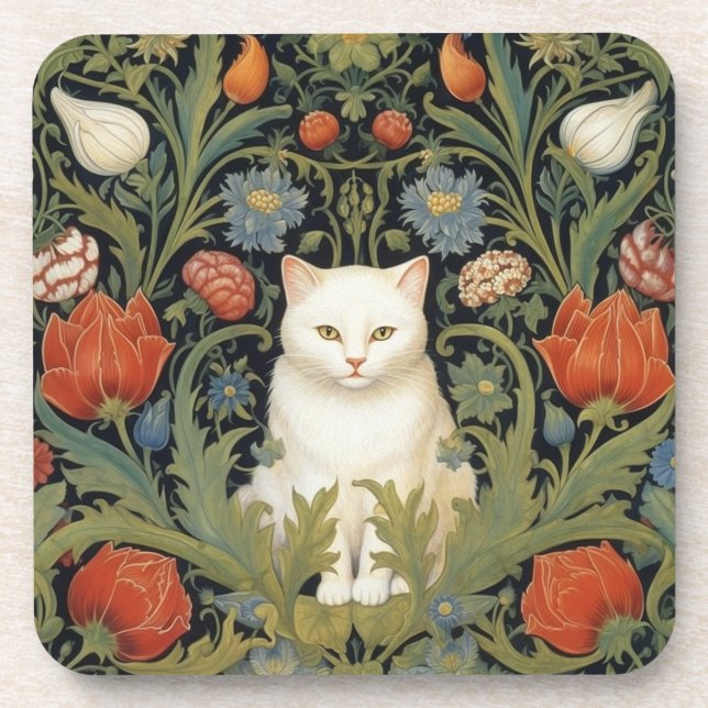Jugendstil-Katze im Garten Getränkeuntersetzer (Vorderseite)