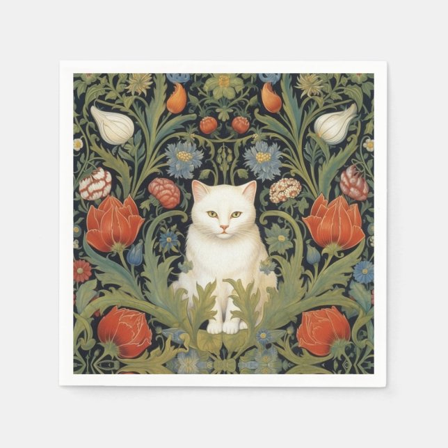 Jugendstil-Katze im Garten Serviette (Vorderseite)