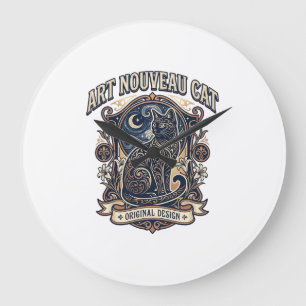 Jugendstil-Katze Katze Jugendstil Vintage-Vektorku Große Wanduhr