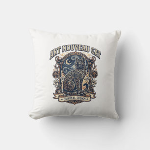 Jugendstil-Katze Katze Jugendstil Vintage-Vektorku Kissen