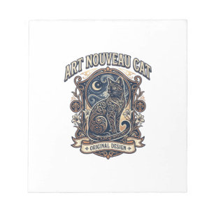 Jugendstil-Katze Katze Jugendstil Vintage-Vektorku Notizblock