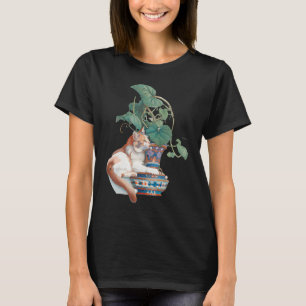 Jugendstil-Katze neben gepunkteter Pflanze T-Shirt