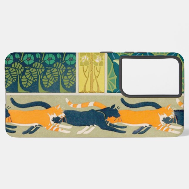 Jugendstil-Katzen und Blume Samsung Galaxy Hülle (Linke Seite)