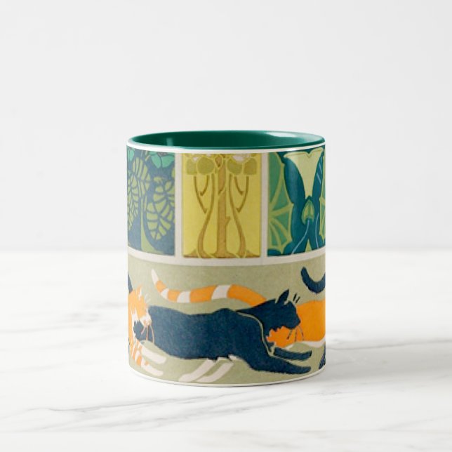 Jugendstil-Katzen und Blume Zweifarbige Tasse (Mittel)