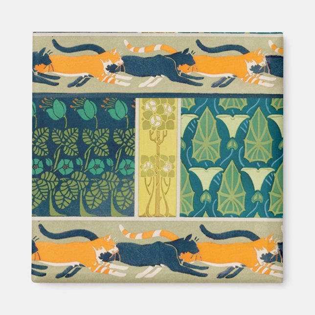 Jugendstil Katzen und Blumen Magnet (Vorne)