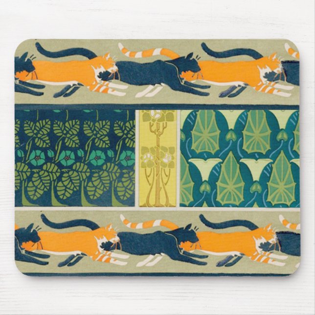 Jugendstil Katzen und Blumen Mousepad (Vorne)