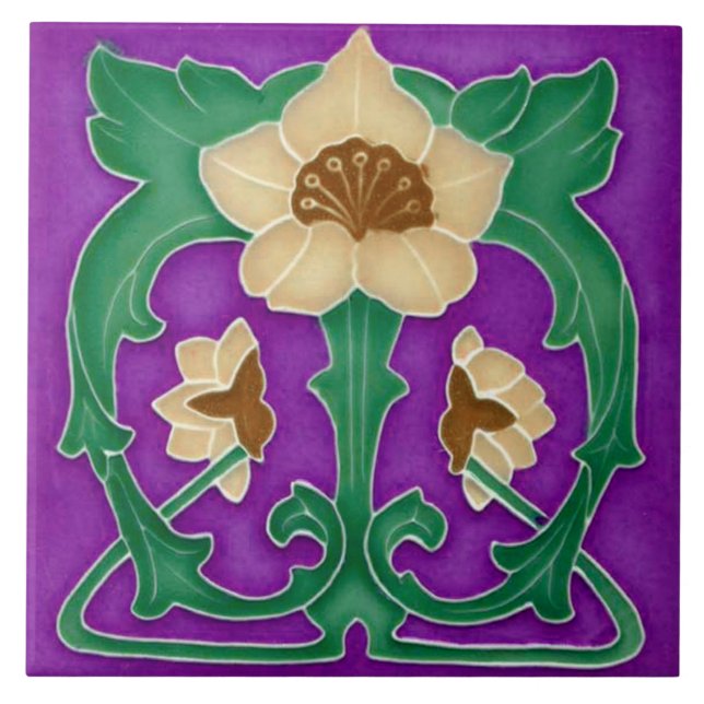 Jugendstil-Keramik Feuerstelle Wand Tile Fliese (Vorderseite)